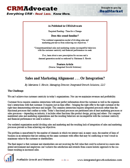 Sales And Marketing Integration Crmadvocate Jan2013 Thumbnail