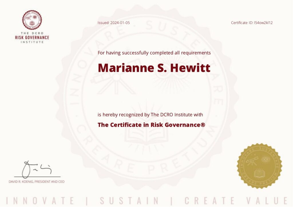 Certificate 460021267 Risk Governance